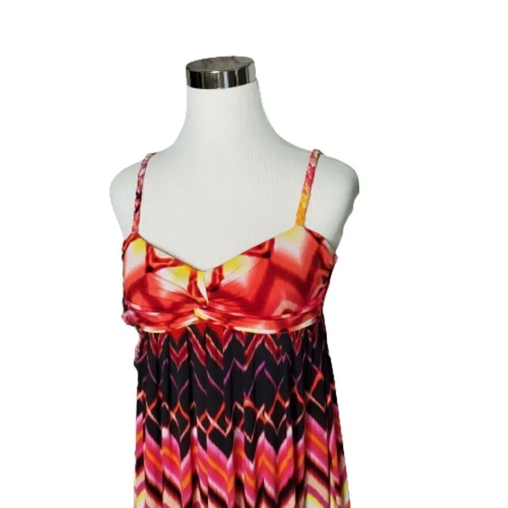 BISOU Bisou Zig Zag Lined Pullover Multi-Color Braided Straps Maxi Dress Size 8 - Picture 3 of 8